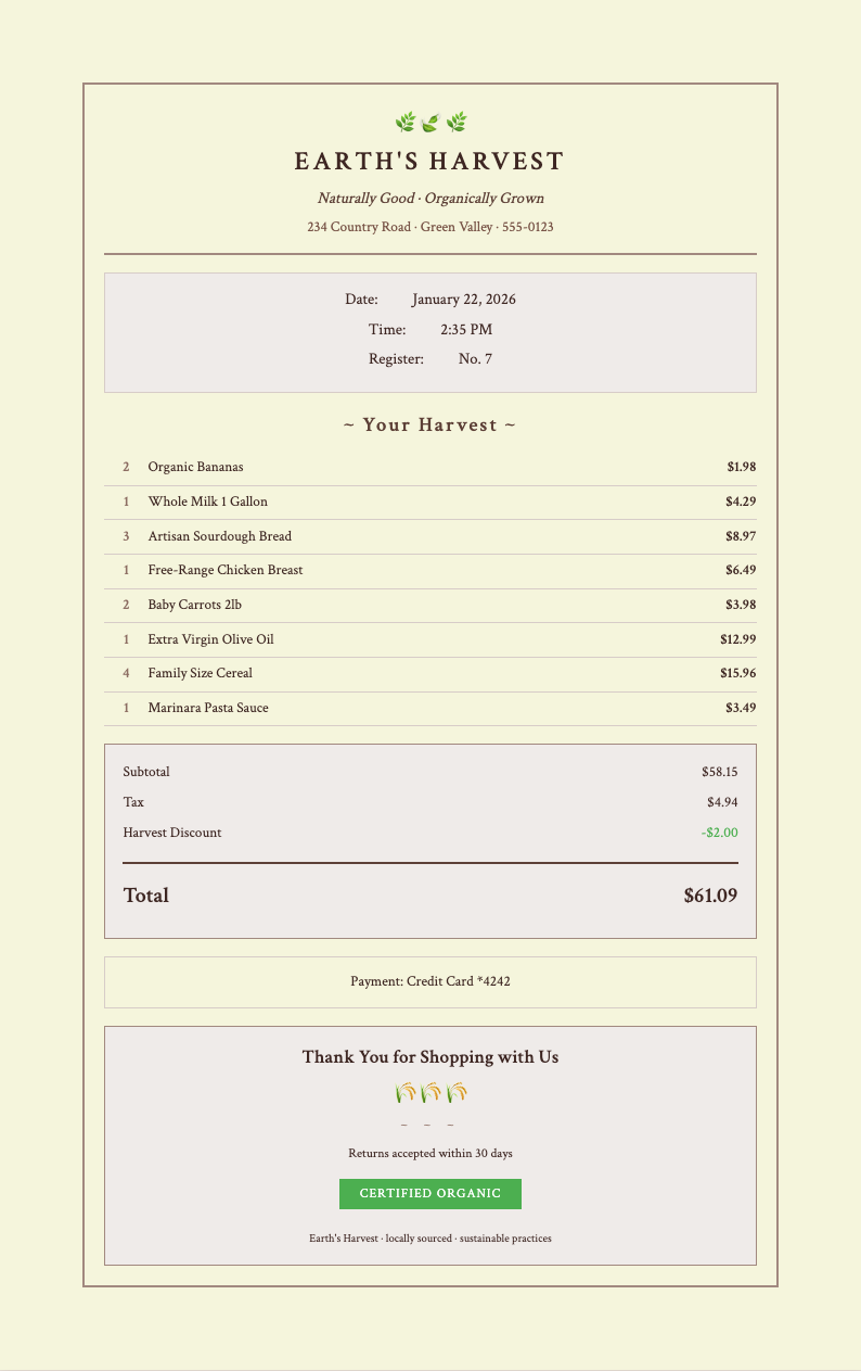 Organic market receipt
